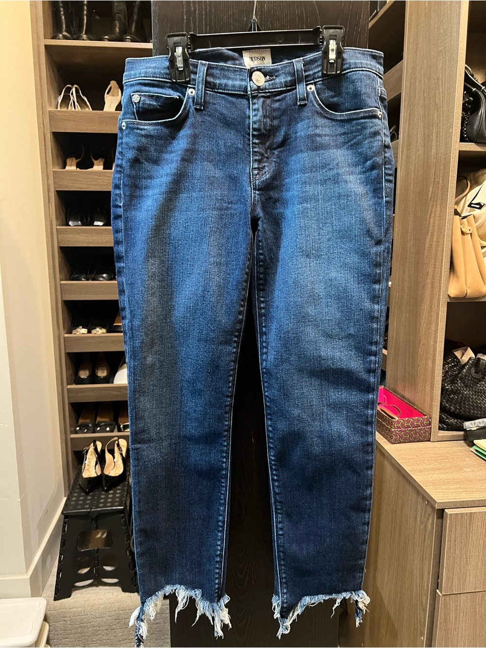 Hudson Jeans Worn once, dark indigo stretch denim with red logo tab Sz 27